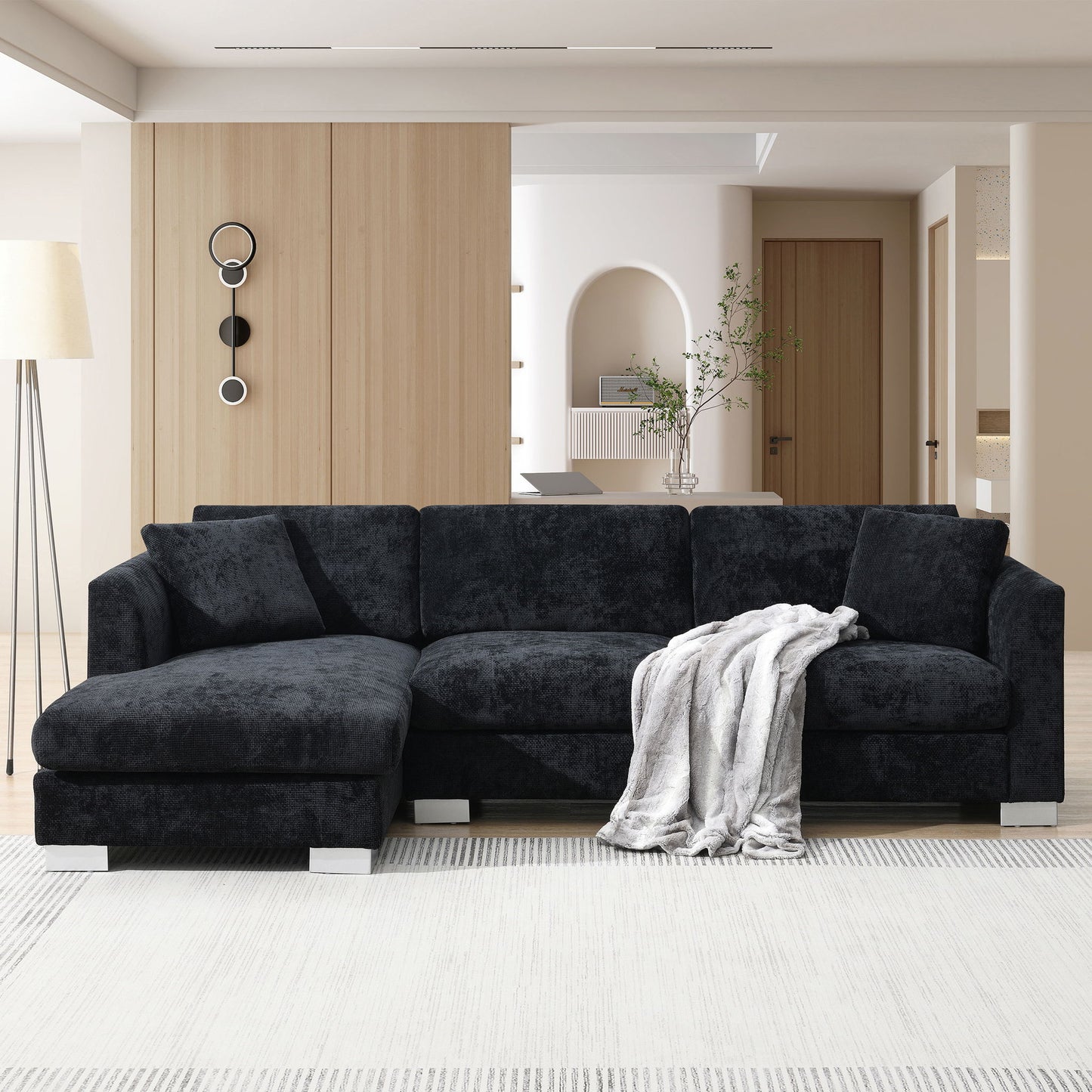 Modern Cloud Sectional Sofa L Shaped Luxury Couch Set With 2 Free Pillows 4 Seat With Oversized Chaise