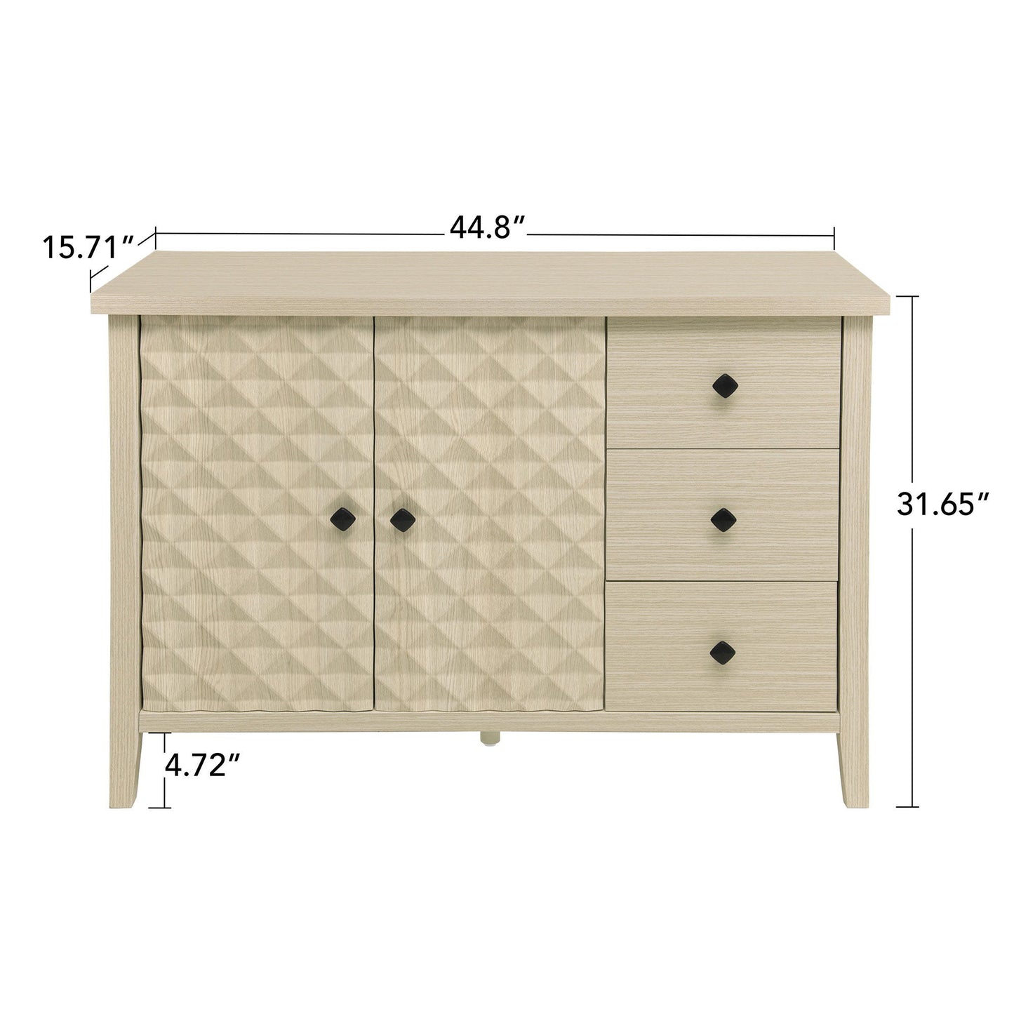 Modern 2 Door 3 Drawer Storage Cabinet, Buffet Cabinet With 2 Embossed Door For Living Room, Kitchen, Entryway - Natural