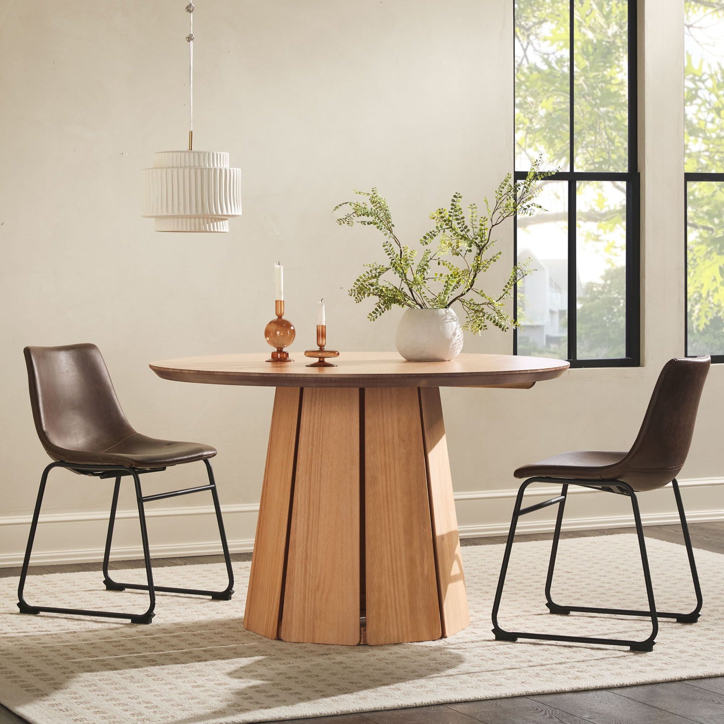 Round Pedestal Dining Table - Light Brown