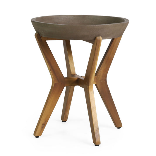 Yukon - Contemporary Side Table With Lightweight Concrete Top And Acacia Wood Frame - Gray