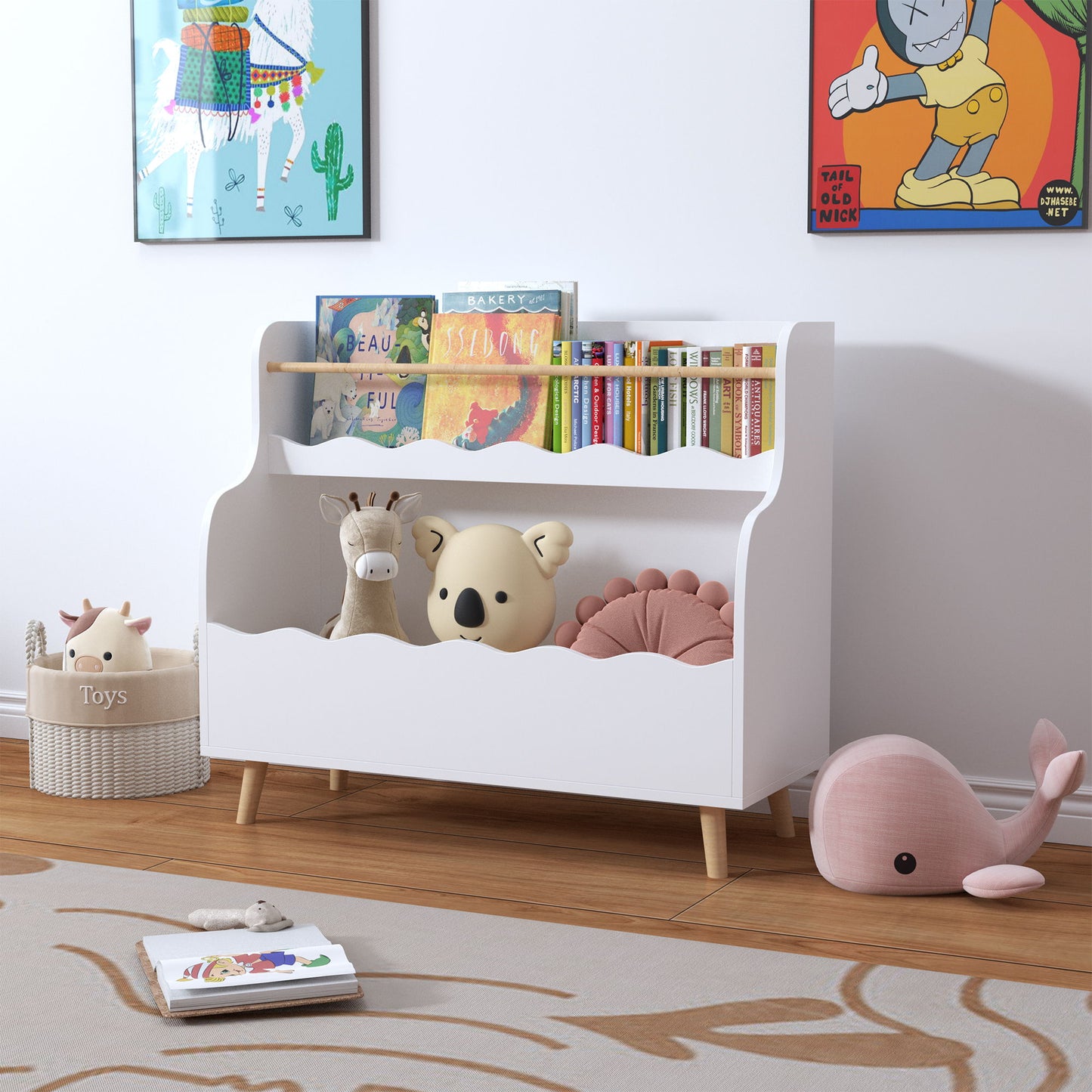 Kids Bookcase, Children Book Organizer Toy Storage Cabinet - White