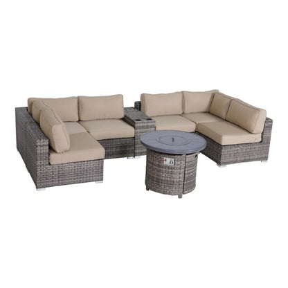 Wicker Outdoor Lounge Set With Cushions And Fire Pit