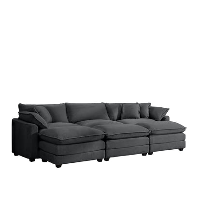 Modern Oversized Modular Cushion Sofa With Ottoman, Low Back, Deep Seating Sofa Set