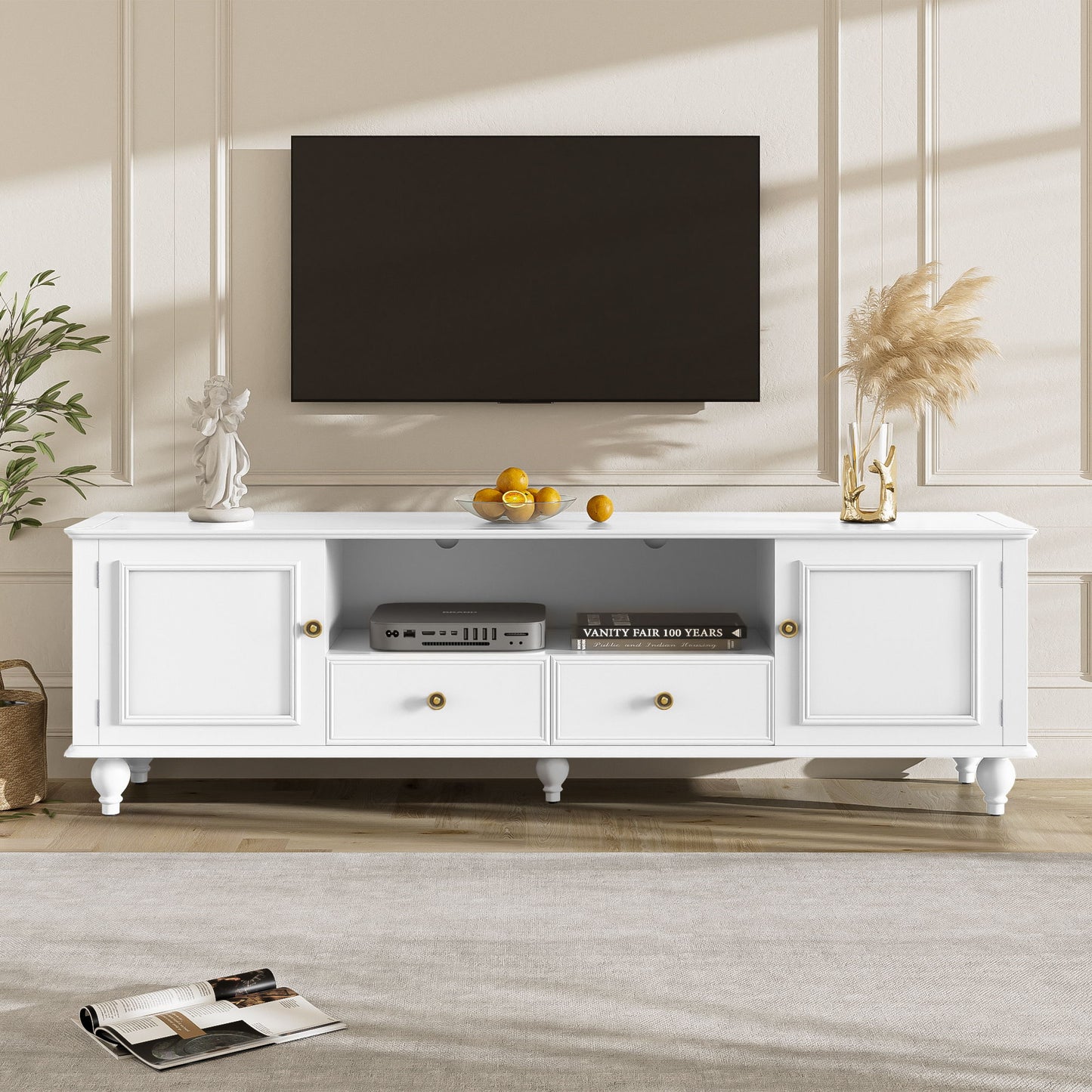 TV Stand For TVs Up To 80", Entertainment Center With Open Compartment