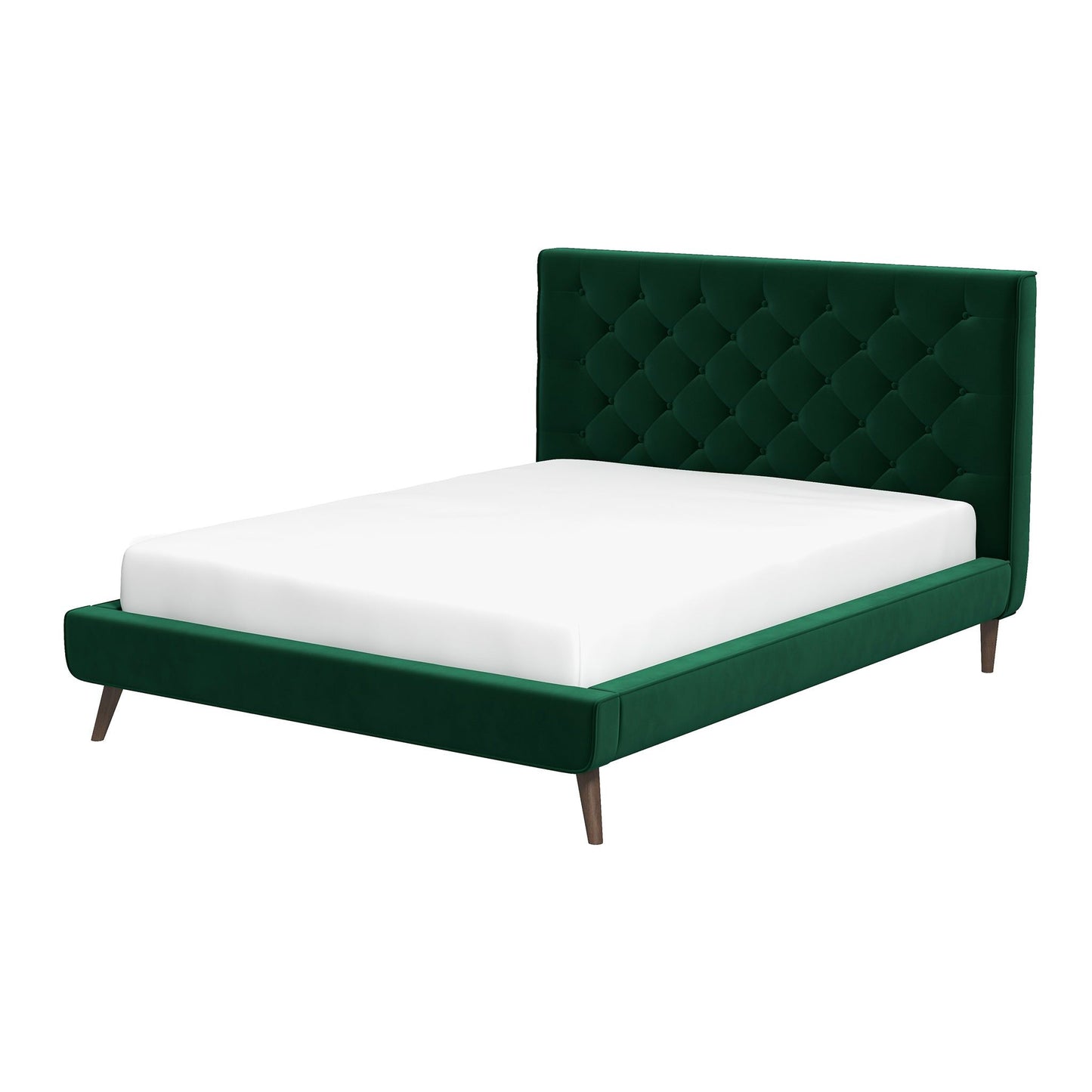 Dillon - Velvet Platform Bed Queen Size - Green