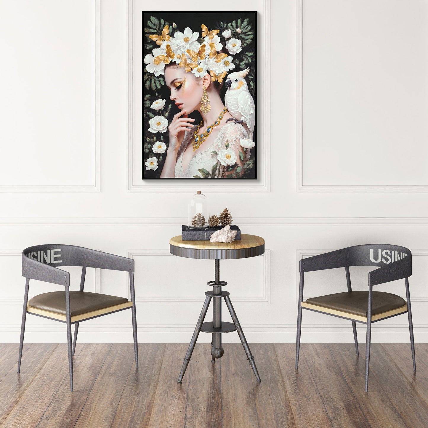 Beauty Posters Beauty Lady Wall Art And Floral Canvas Artwork For Living Room - Ivory / Gold