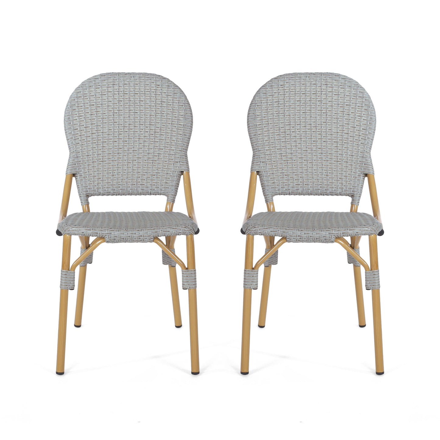 Outdoor Rattan And Aluminum Armless French Bistro Chairs (Set of 2) - Dark Gray