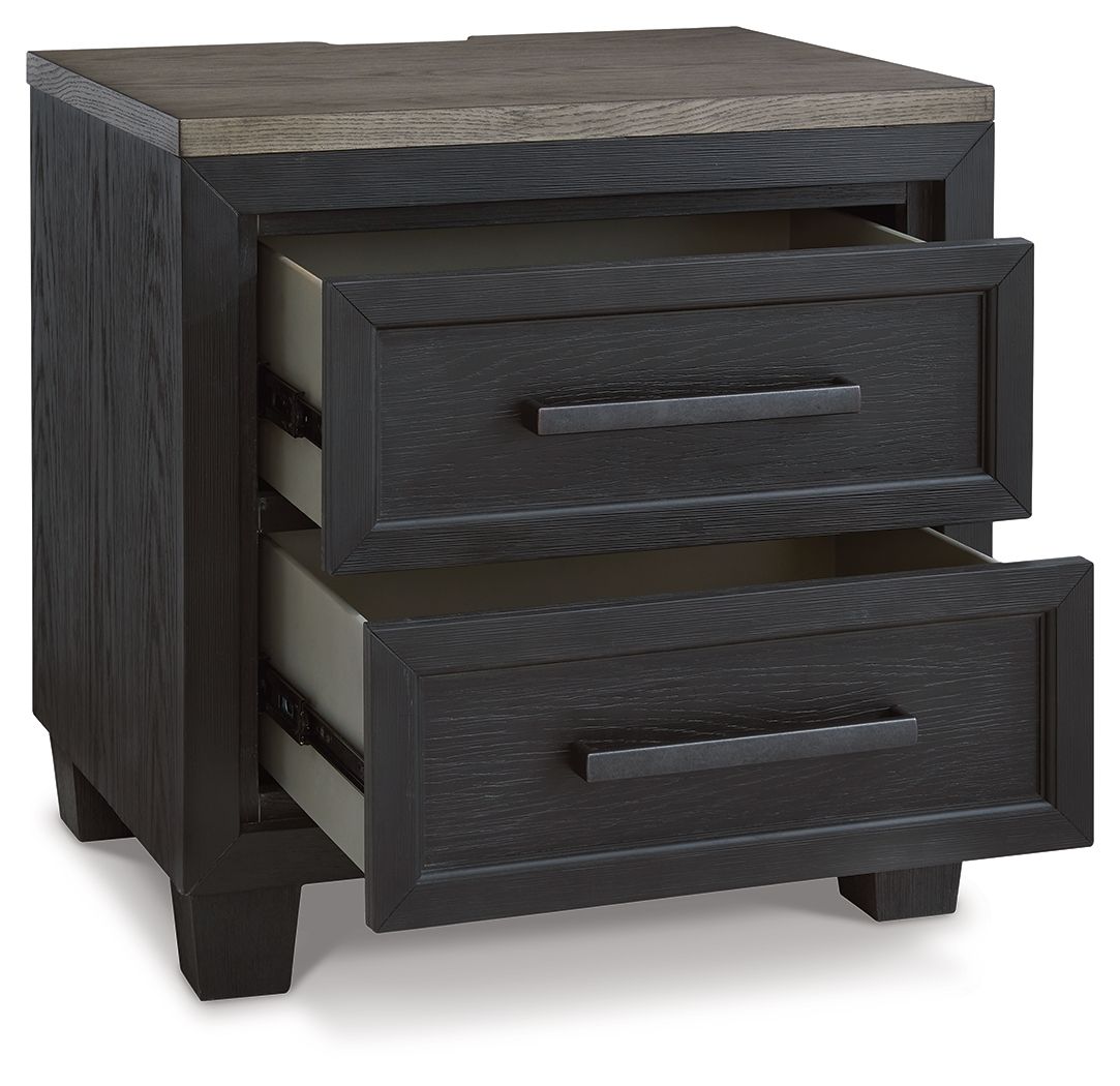 Foyland - Two Drawer Night Stand - Black / Brown