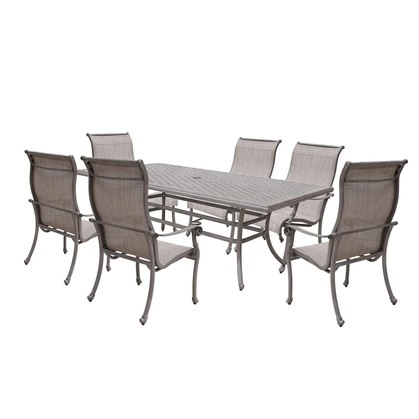 Cast Aluminum 7 Piece Aluminum Dining Set With Sling Chairs - Gray