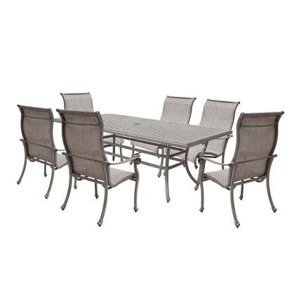 Cast Aluminum 7 Piece Aluminum Dining Set With Sling Chairs - Gray