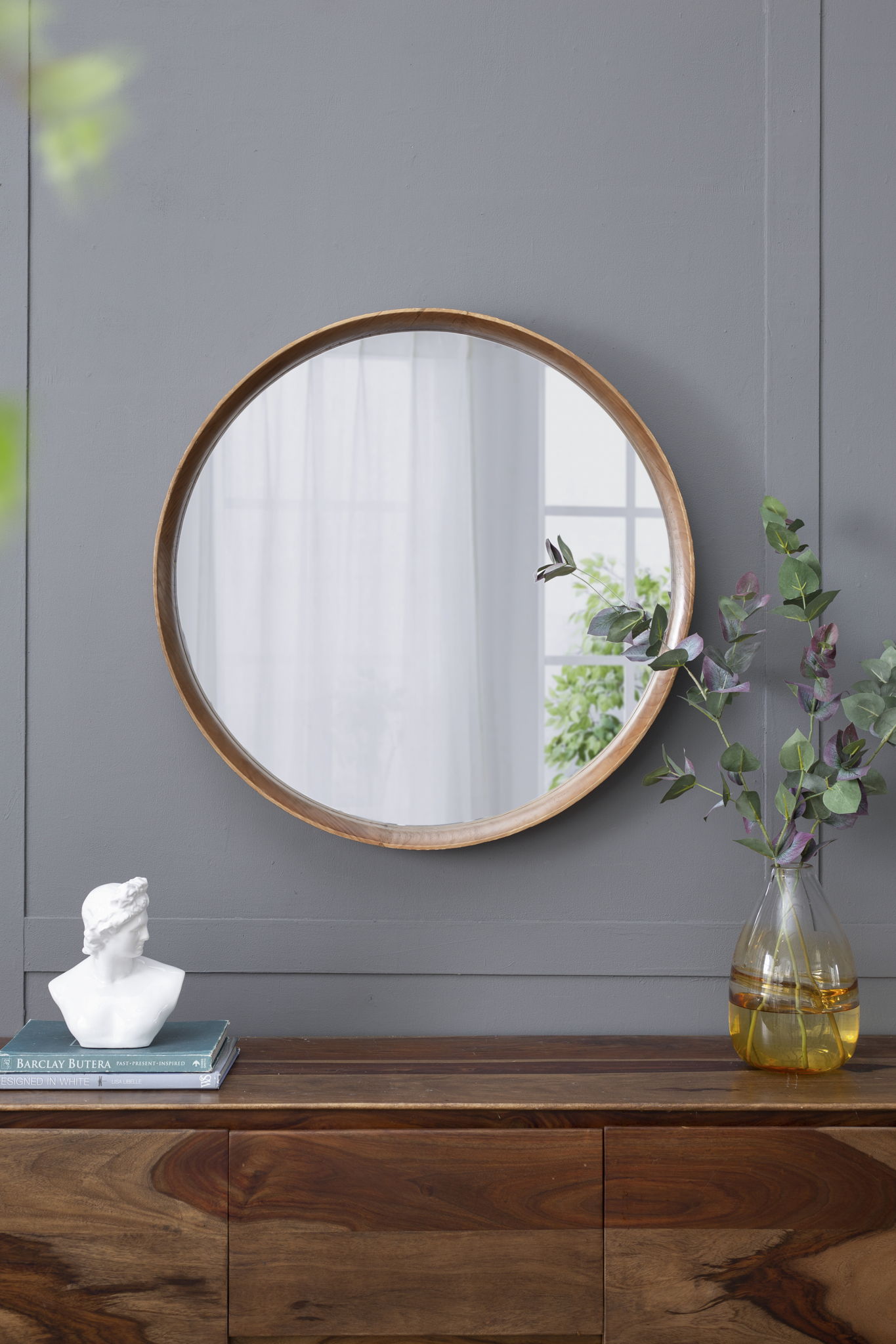 Round Wood Mirror, Wall Mounted Mirror Home Decor For Bathroom Living Room