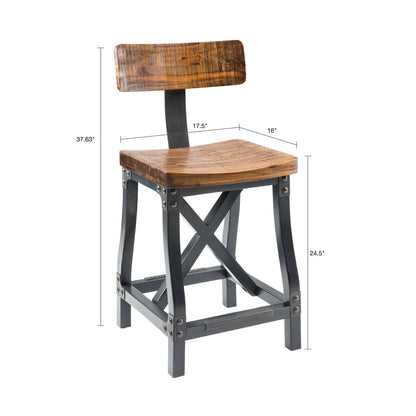 Industrial Counter Stool With Back Removable Solid Acacia - Amber