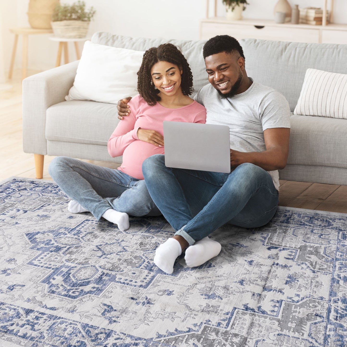 Marfi - 6' X 9' Oriental Area Rug - Blue / Gray