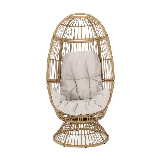 Patio Swivel Basket Egg Chair With Cushion