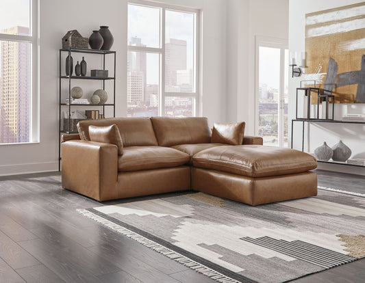 Emilia - 3 Pc. - 2-Piece Sectional Loveseat, Ottoman - Caramel