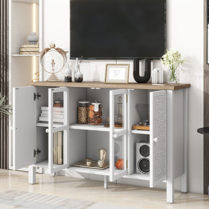 Retro TV Stand For TVs Up To 43", Entertainment Center Media Console Cabinet With 3 Spacious Cabinets, Glass Cabinet Doors And Anti-Tip Device For Living Room - White