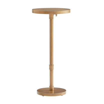 Morven - Adjustable Height Accent Table With Round Metal Top And Pedestal Base - Antique Brass