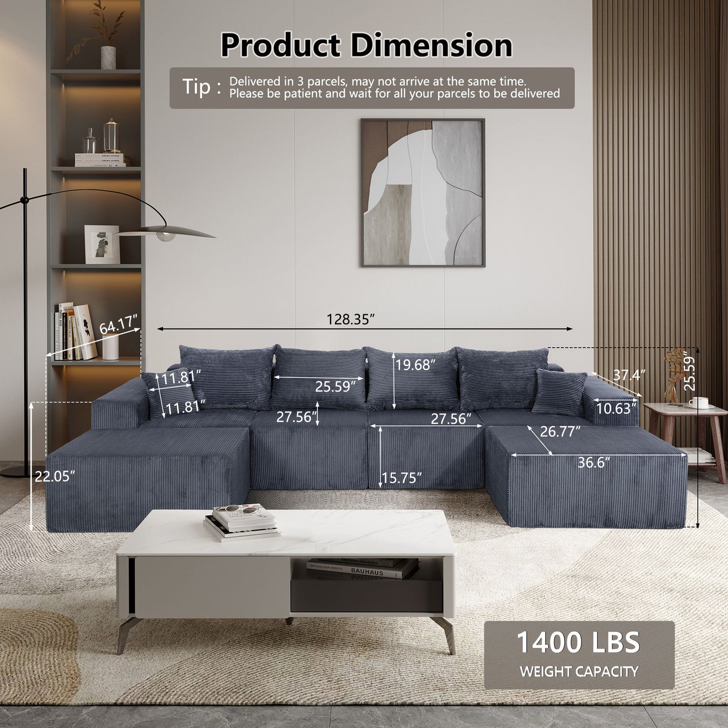 Modular Sectional Sofa, Convertible Couch With Chaise Corduroy