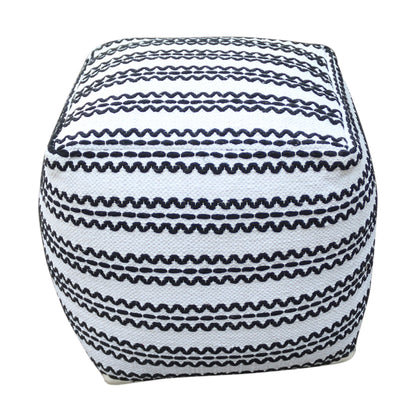 Lani - Handcrafted Fabric Pouf, Durable Cotton Square - Natural / Black