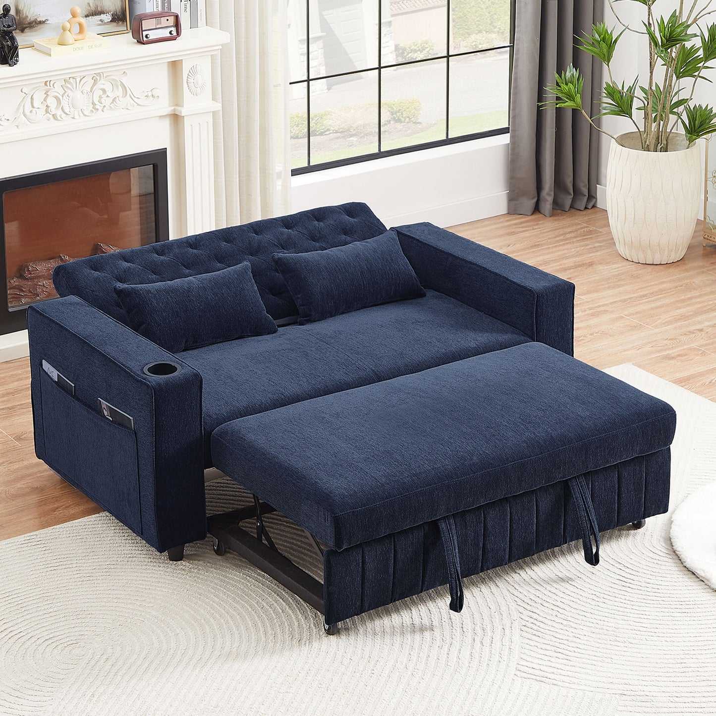 Pull-Out Sofa Bed Convertible Couch With Adjustable Backrest For Living Room