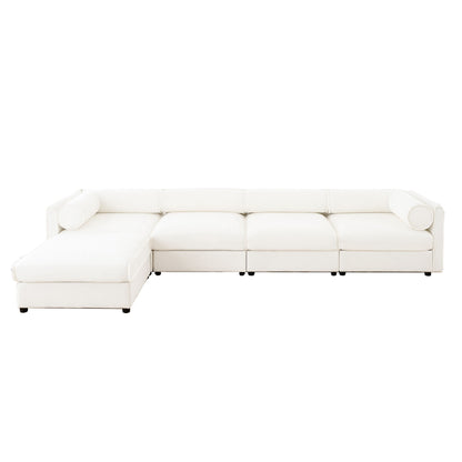 Contemporary Elegant White Chenille Sofa With Storage And Ottoman