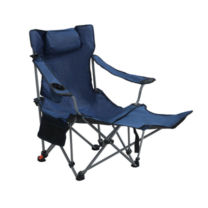 Outdoor Camping Chair With 3 Level Reclining, Side Pockets & Cup Holder, Folding With Carry Bag - Dark Blue