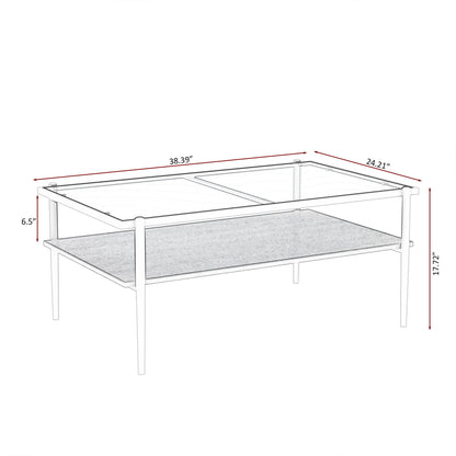 Rectangle Coffee Table With Tempered Glass Top And White Legs, Modern Table For Living Room