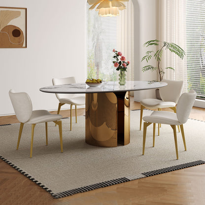 Steel Base Oval Sintered Stone Dining Table With 4 Chairs