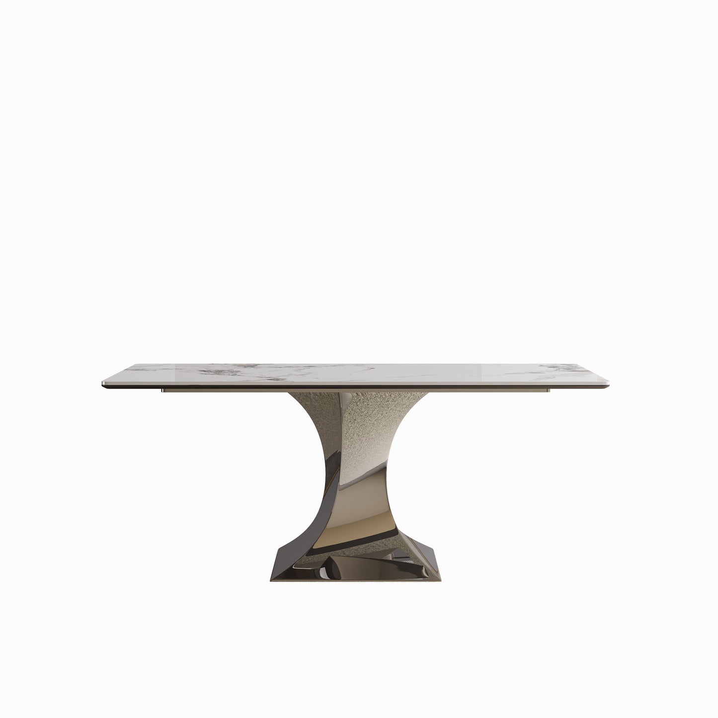 Modern Rectangular Dining Table For 6 - 8, Plated Hourglass Base