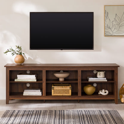 Aglow - 3 Shelf Open Storage 70" TV Stand For 80" TVs - Dark Walnut