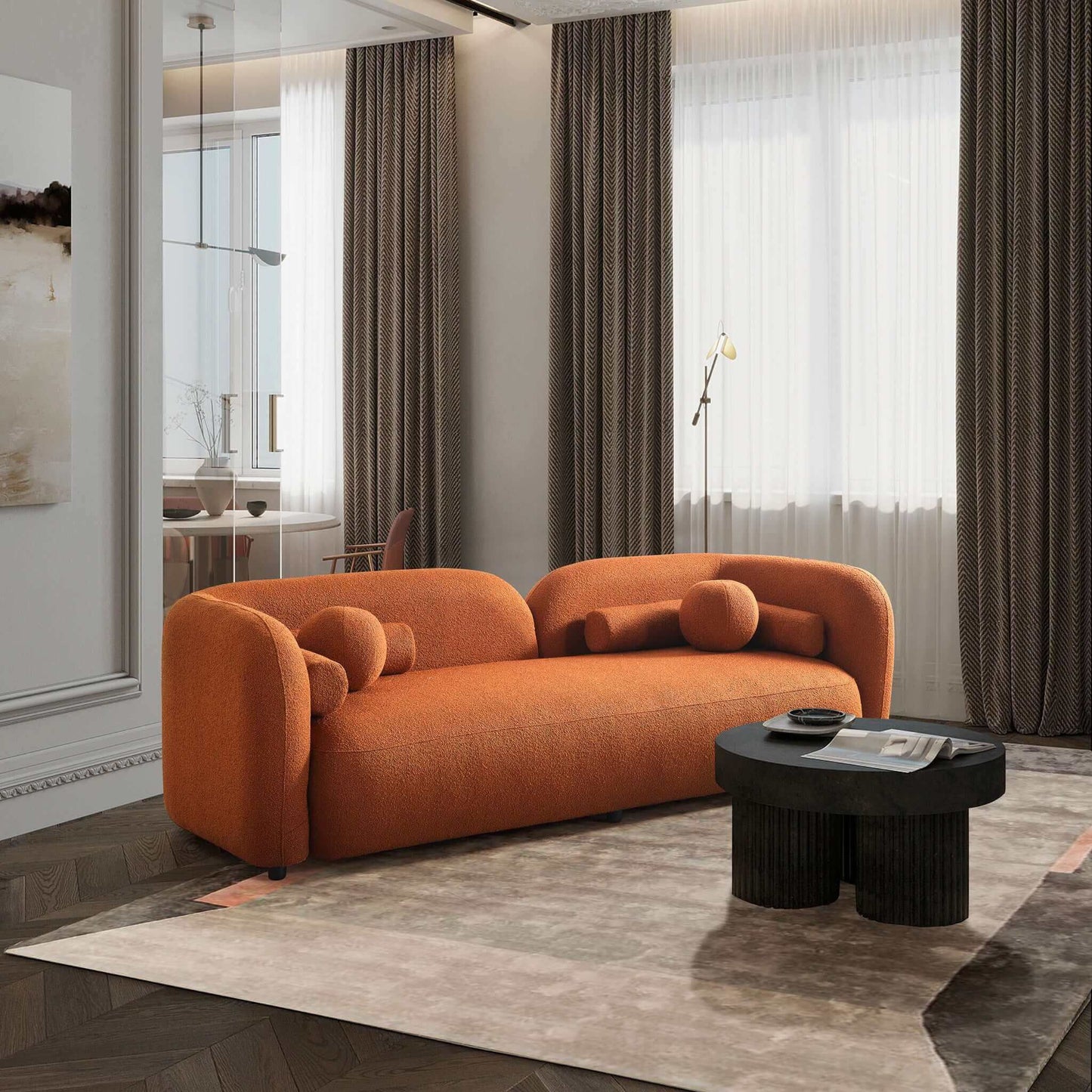 Donna - Japandi Style Boucle Sofa - Brown / Burnt Orange / Orange