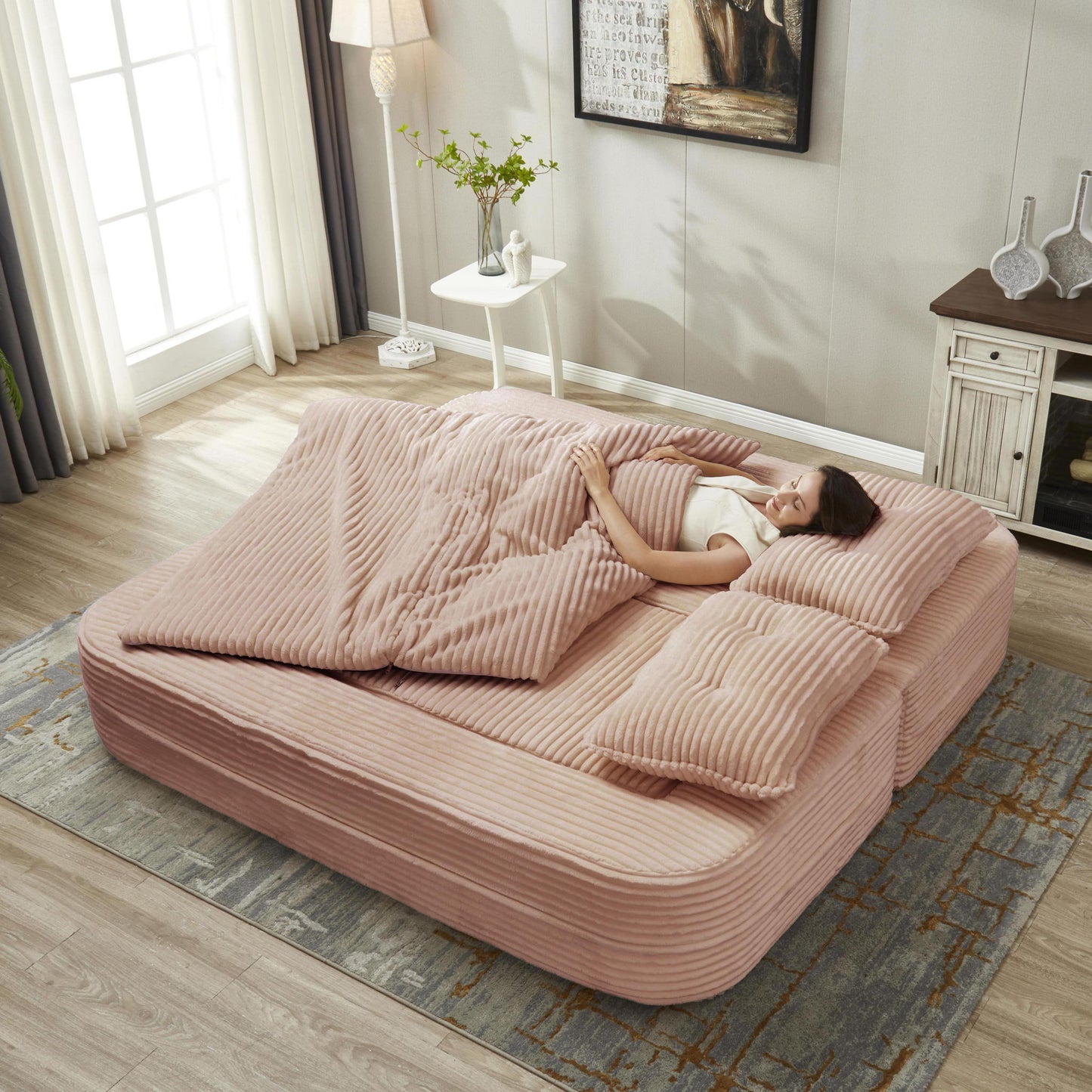 Multi Functional Sectional Sofa Bed With Independent Chaise Lounge And Functional Blanket