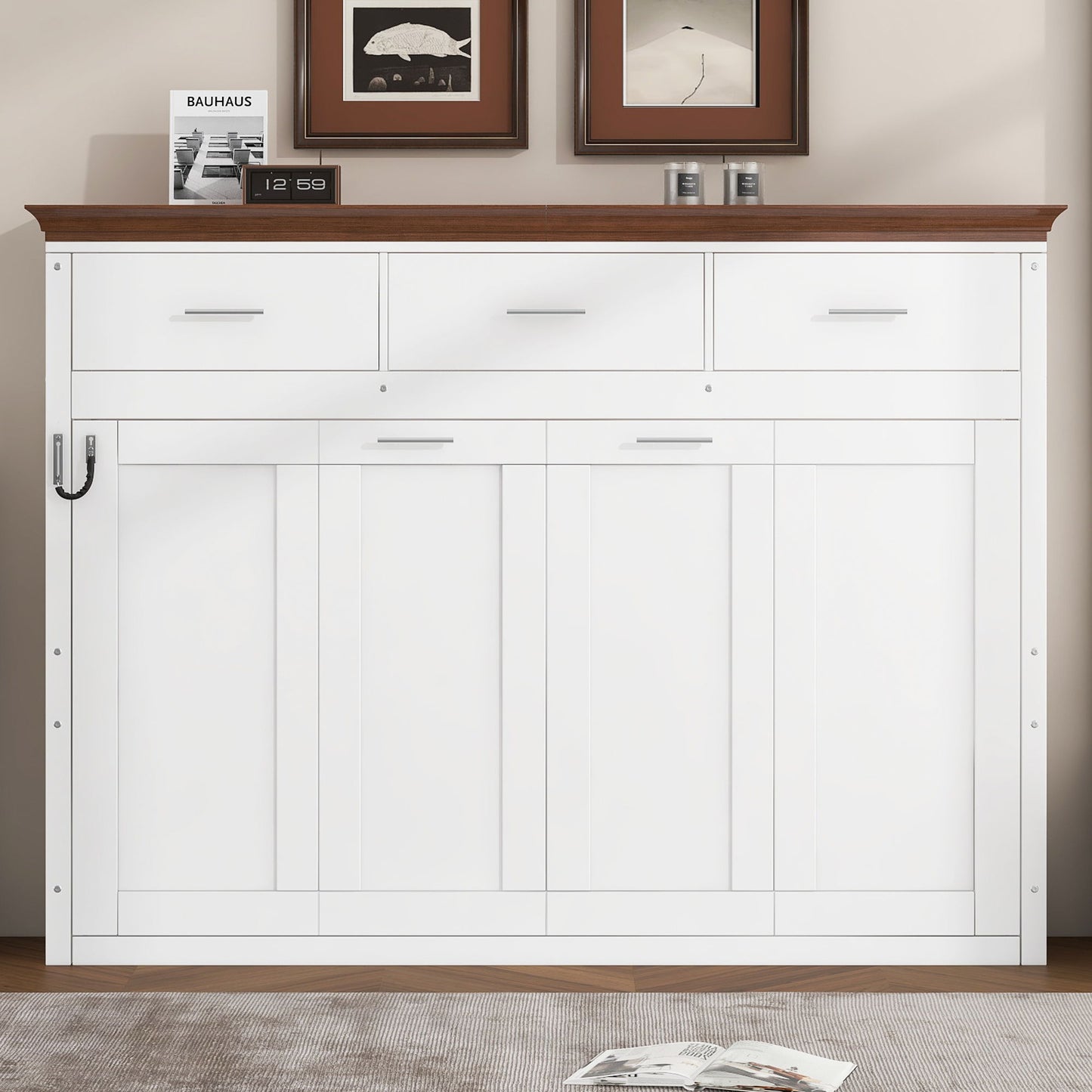 Twin Size Murphy Bed With 3 Drawers - White