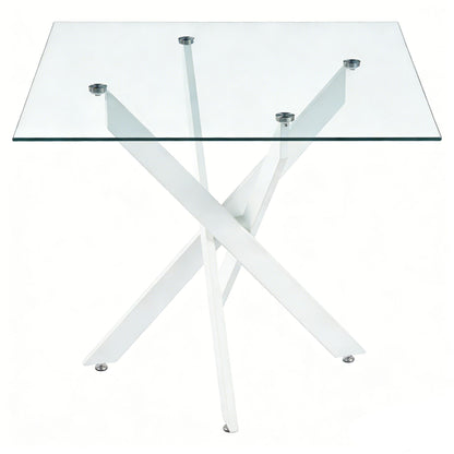 Dining Table With Cross Metal Leg And Tempered Glass, Modern Space Saving Kitchen Table For Living Room Legs, Square Table