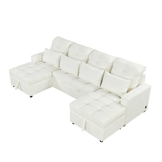 Oversized U-Shaped Versatile Sectional, Pull-Out Sofa Bed With Double Storage Chaise Lounges And 2 USB Ports For Living Room