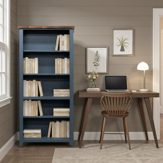 5 Shelf Bookcase - Blue Denim / Whiskey
