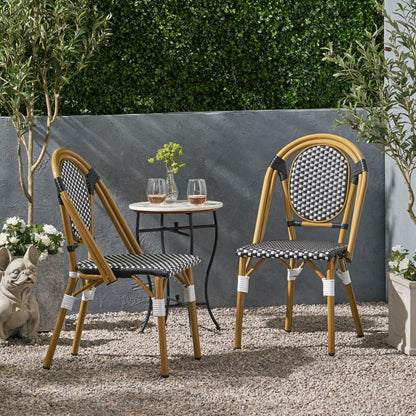 Outdoor Rattan And Aluminum French Bistro Chair Set