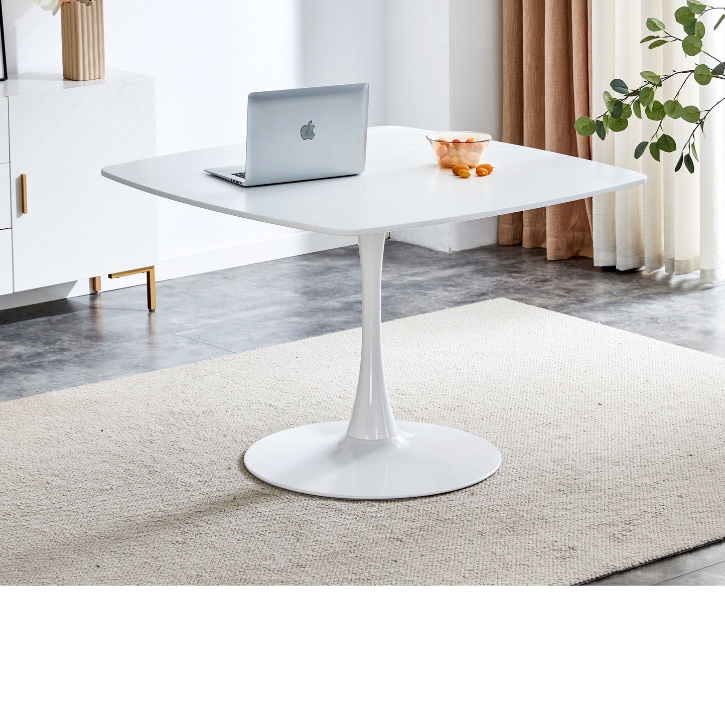 Table Mid-Century Dining Table For 4-6 People With Round MDF Table Top, Pedestal Dining Table, End Table Leisure Coffee Table