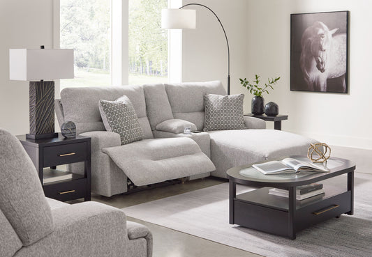 Acklen Place - 4 Pc. - 3-Piece Power Reclining Sectional Sofa With Raf Chaise, Wide Seat Power Recliner - Pewter