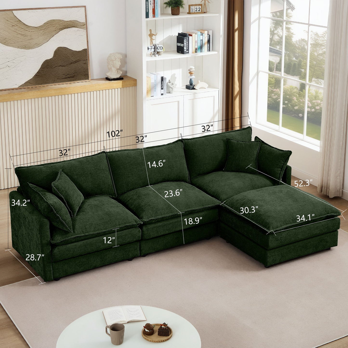 Modular L-Shaped Sectional Sofa With Movable Ottoman