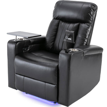 Premium Power Recliner & Storage Arms, Cupholders, Swivel Tray Table And Cell Phone Stand - Black