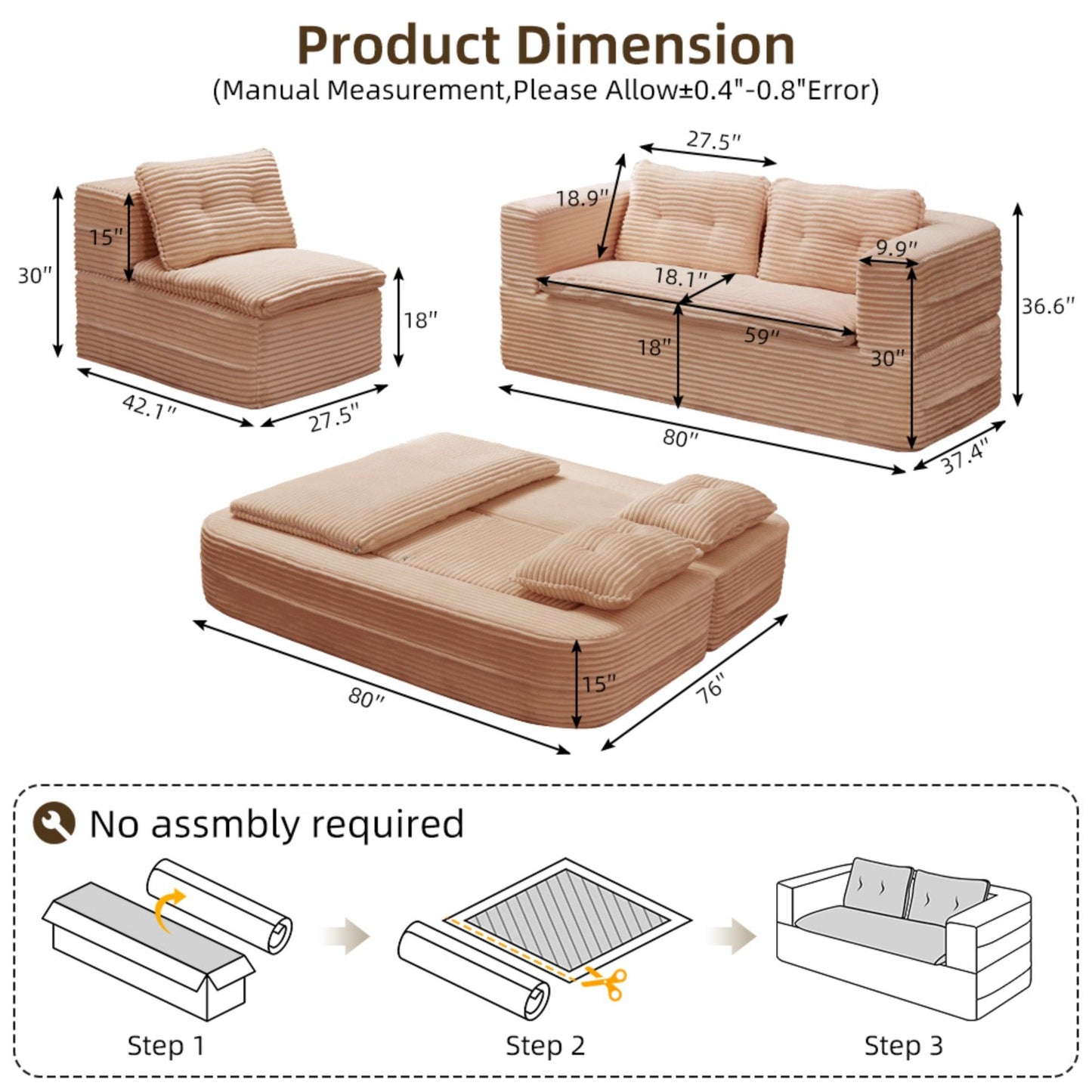 Multi Functional Sectional Sofa Bed With Independent Chaise Lounge And Functional Blanket