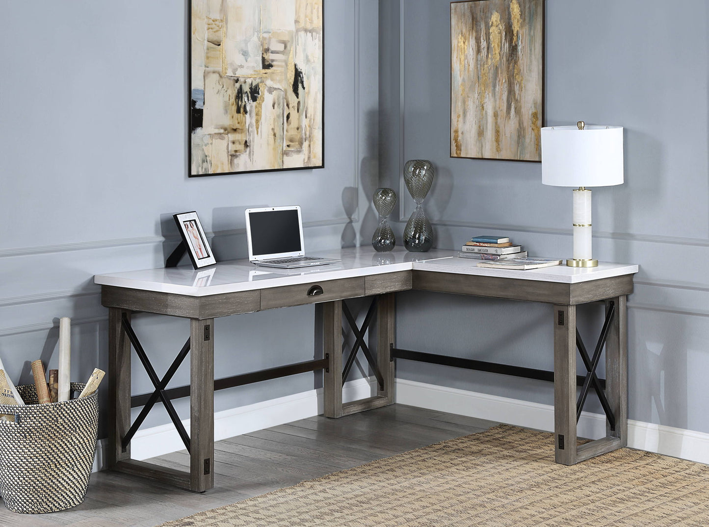 Talmar - Marble Top Weathered Writing Desk With Lift Top - Gray