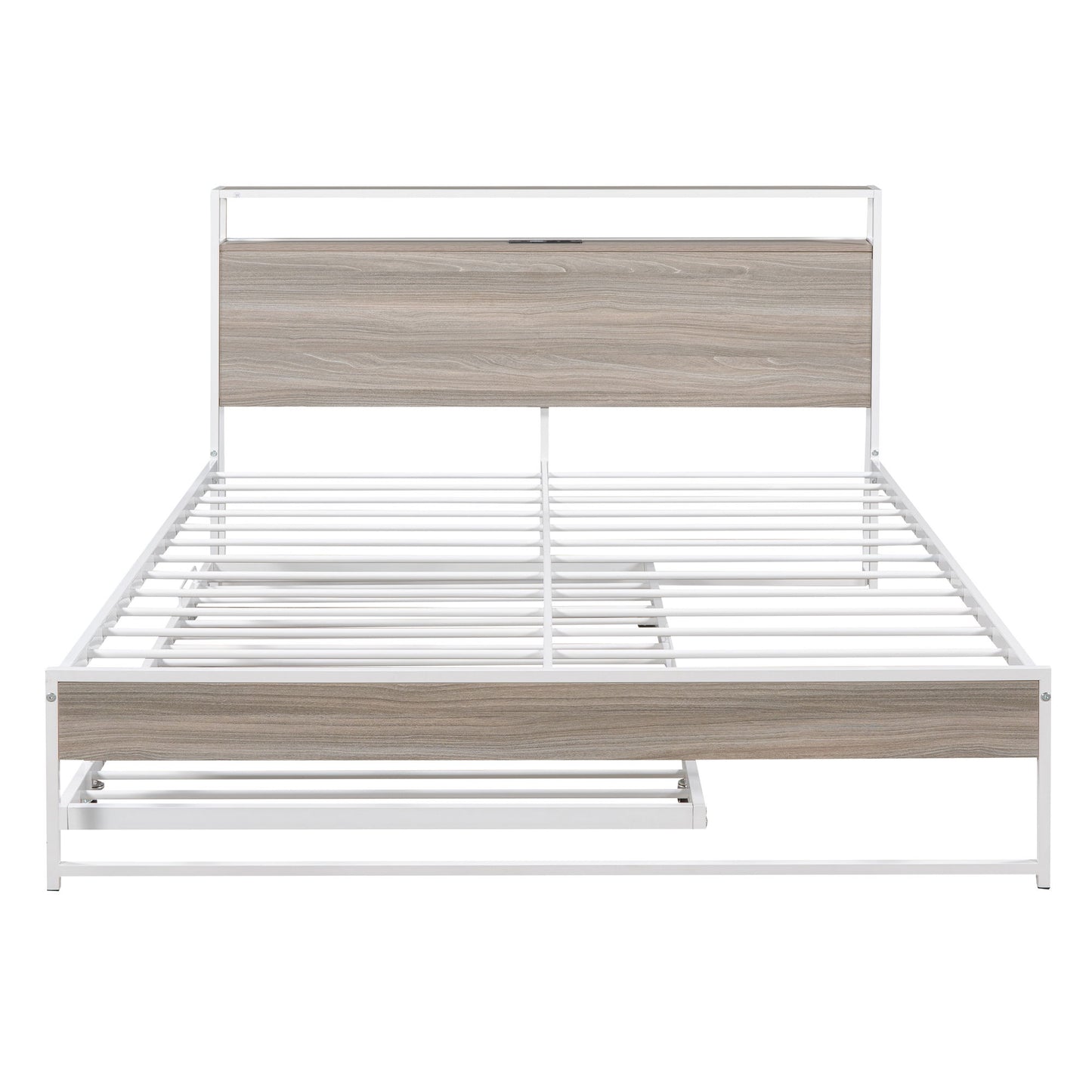 Platform Bed Frame With Trundle, USB Ports And Slat Support, No Box Spring Needed
