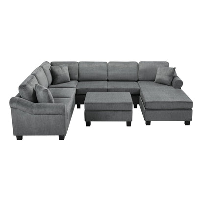 Contemporary U - Shaped Sectional Sofa With Movable Storage Ottoman