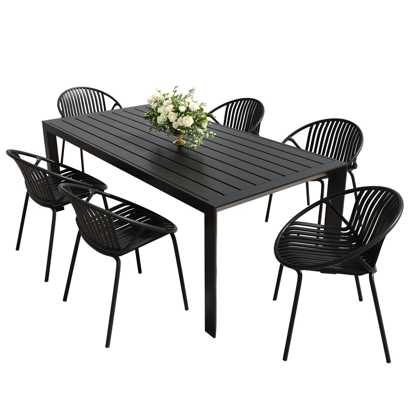 7 Piece Dining Set With Stackable Chairs