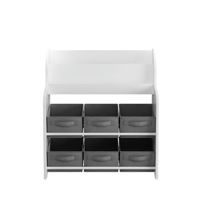Bookshelf With 6 Storage Bins, Multi Functional Children's Bookcase And Toy Organizer - White