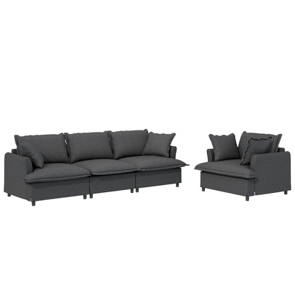 Living Room Set Modular Sectional Couch, Upholstered Sofa & Armchair & Movable Ottoman