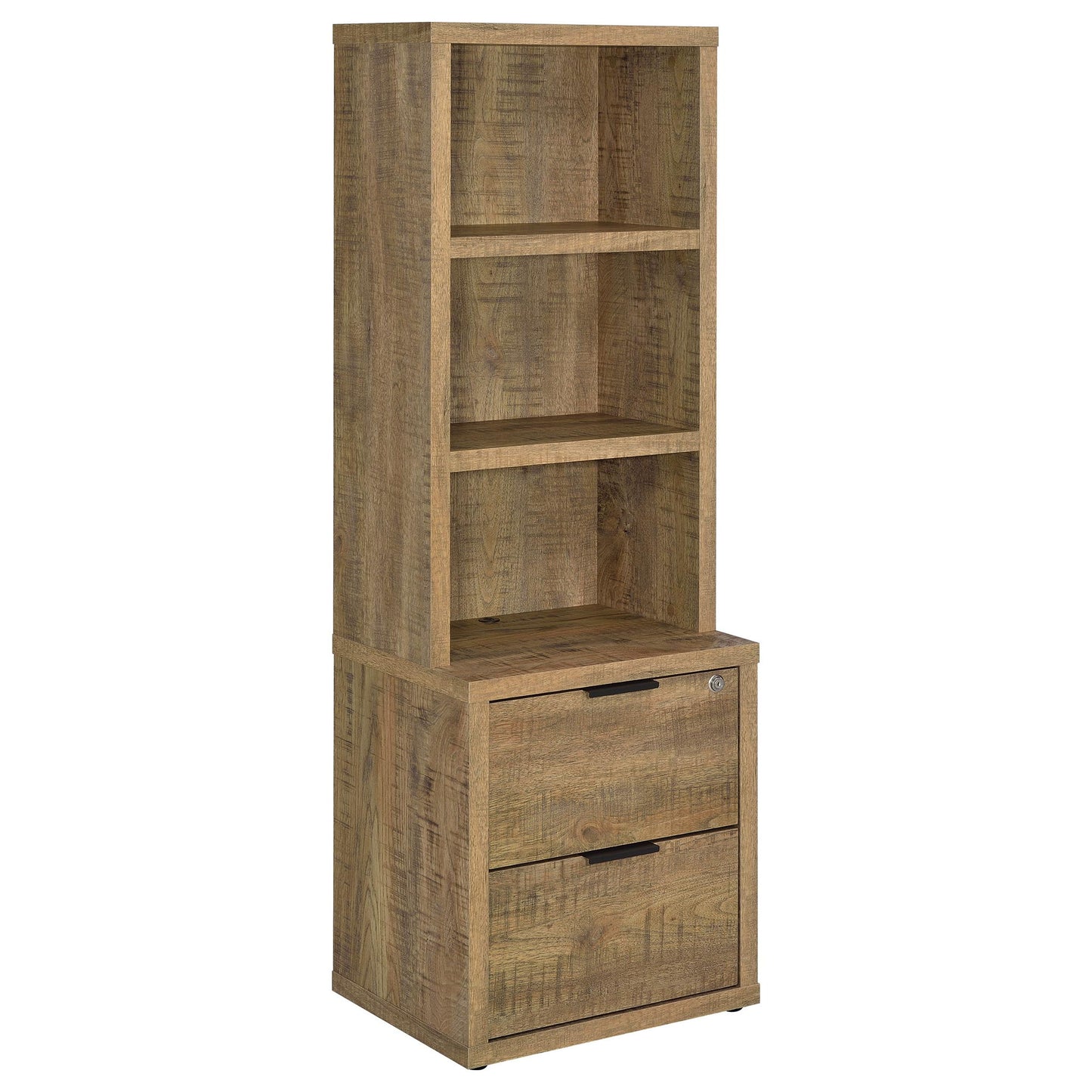 Multifunctional Bookcase With Three Open Shelves, 2 Drawers, Dual USB Charging Outlet