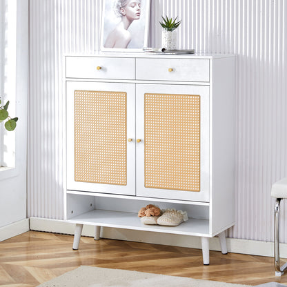 Modern Minimalist Rattan Shoe Cabinet, Elegant Storage Solution - White